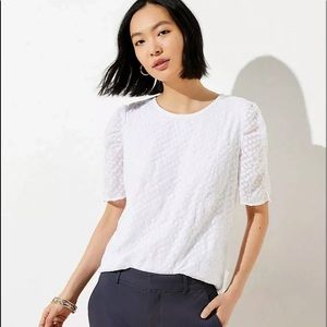 NWT Loft clip Dot puff sleeve white top